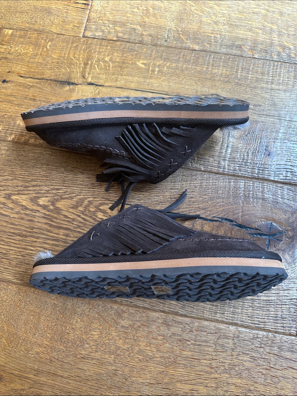 NWOT Free People Chocolate Brown Fallon Fringe Slides 8.5 - Picture 4 of 8